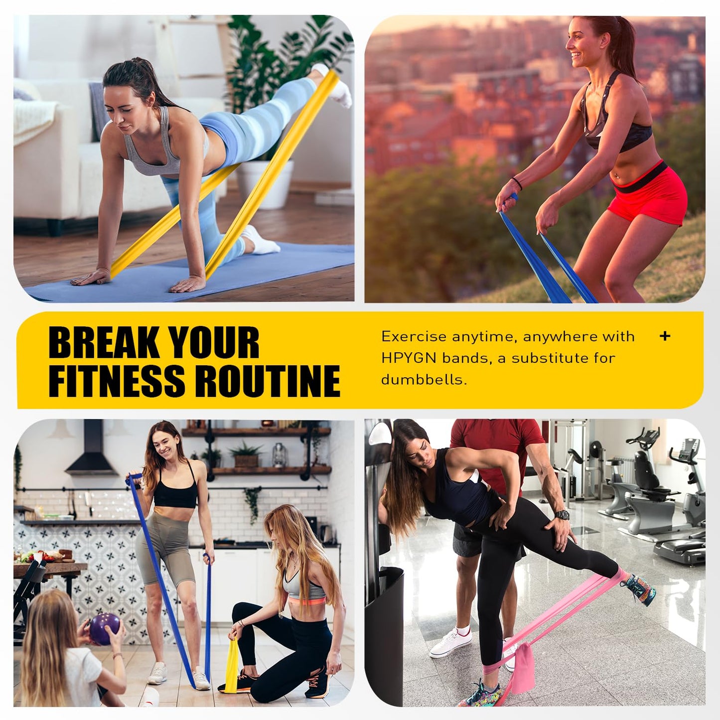Resistance Bands, HPYGN Exercise Bands, Fitness Bands for Physical Therapy, Strength Training, Yoga, Pilates, Stretching, Non-Latex Elastic Bands with Different Strengths,Workout Bands for Home