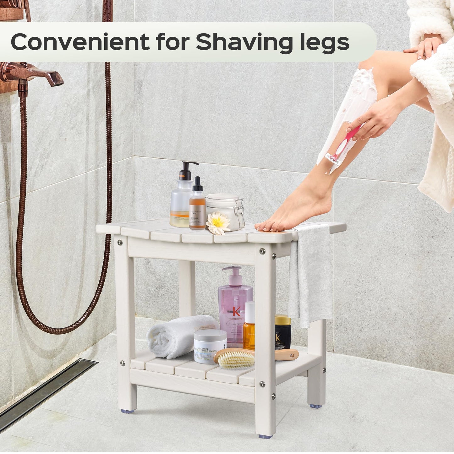 LyriFine HDPE Waterproof Adjustable Shower Stool - White
