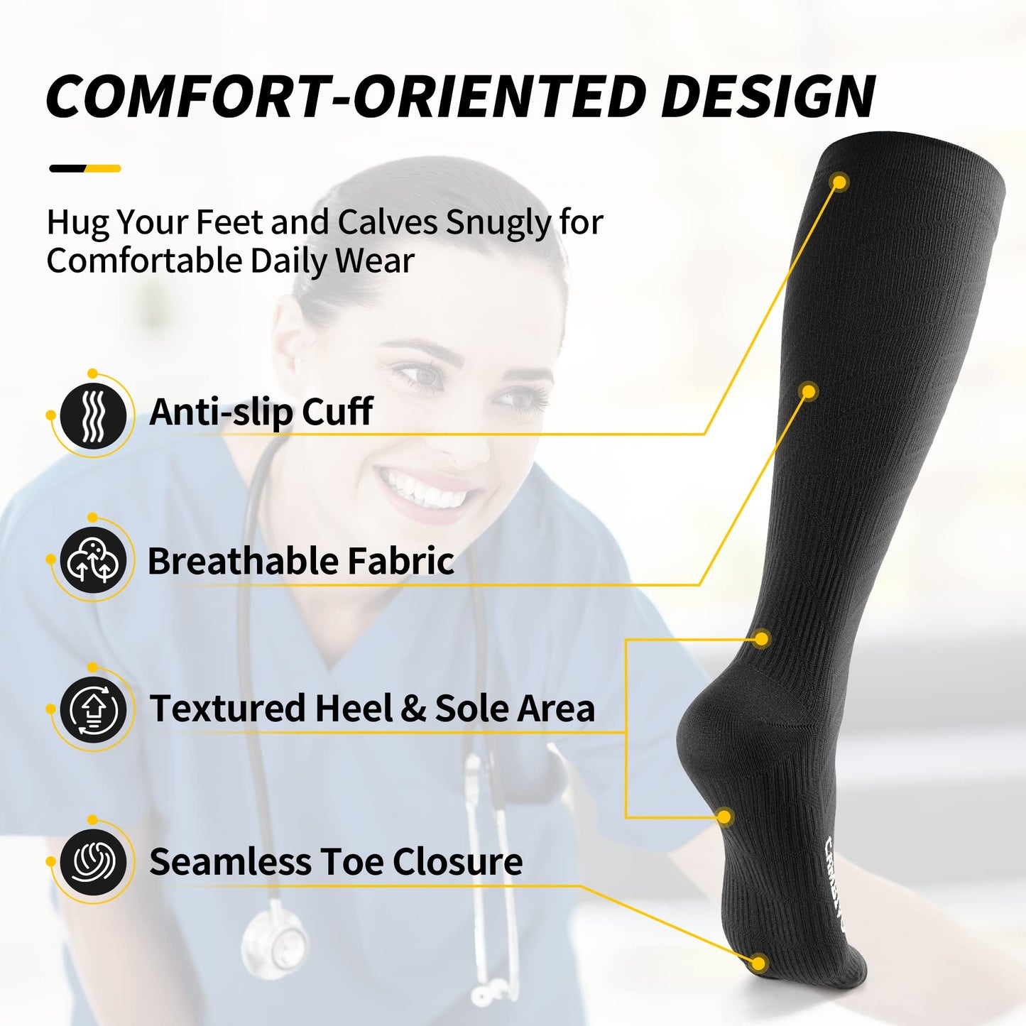 CAMBIVO Compression Socks 20-30 mmHg Graduated - Unisex - 3 Pairs