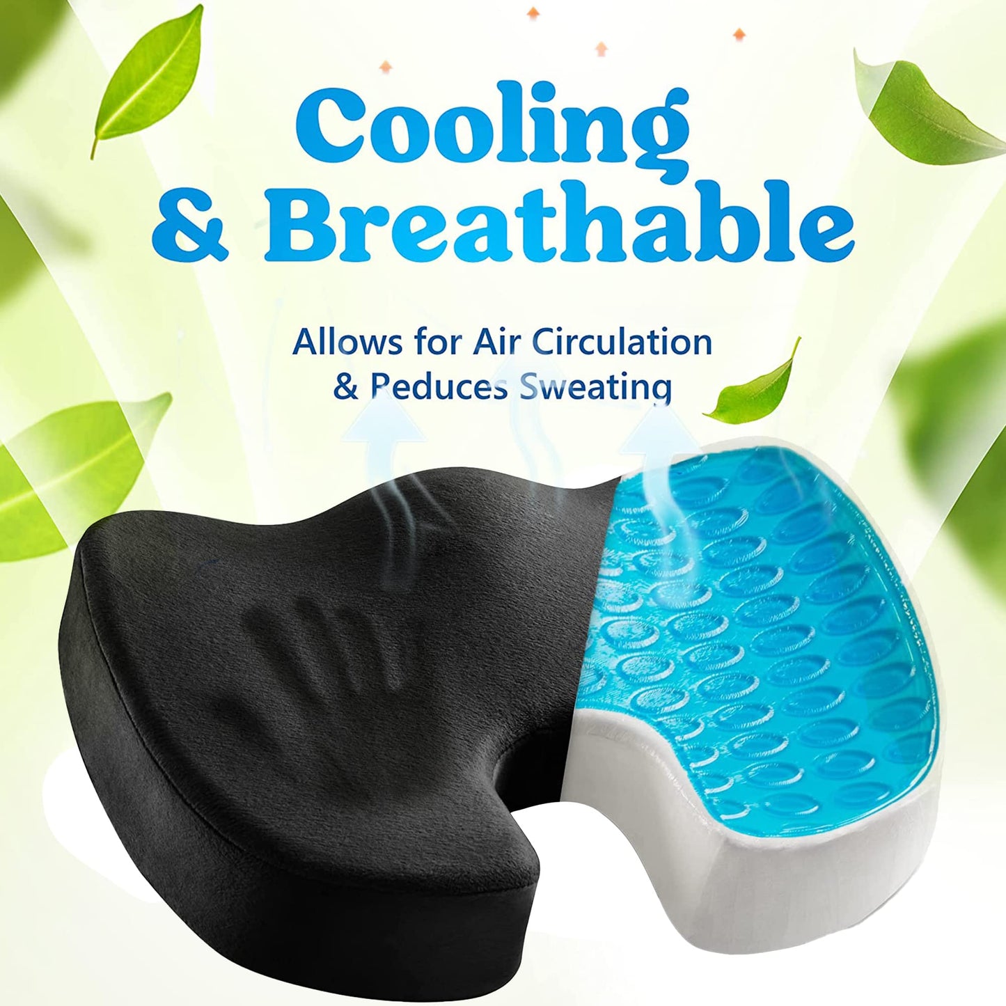 Cooling Gel Seat Cushion for Long Sitting - Memory Foam Chair Pillow for Sciatica Pain Relief - Orthopedic Gel & Memory Foam Coccyx Pad for Tailbone Pain - Office Chair Cushion for Back Pain