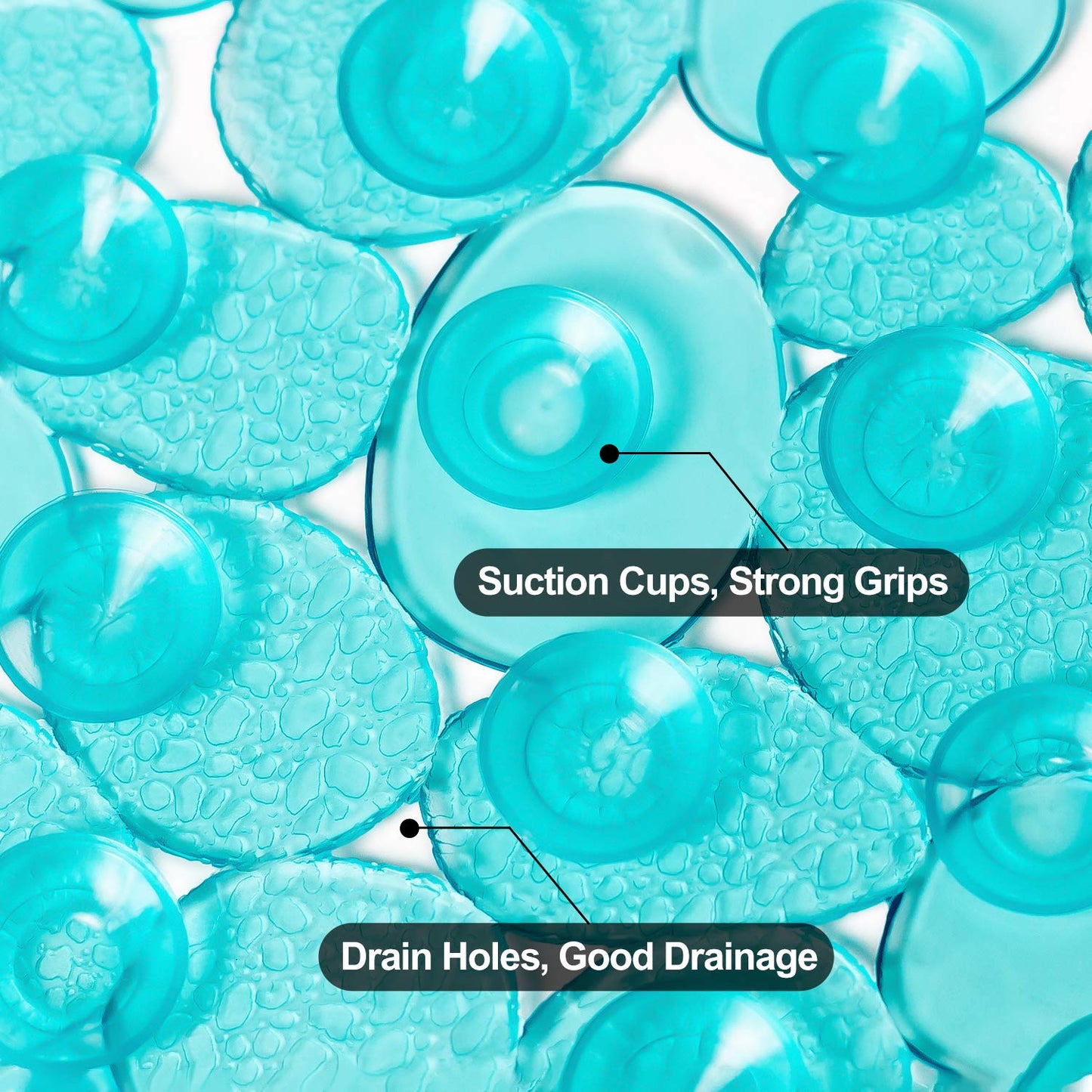 WELTRXE Pebbles Bath Mat Oval Non-Slip Bathtub Mat with Suction Cups, Drain Holes for Bathroom Showers, Tub, Machine Washable, BPA, Latex Free Safe Shower Mats, 27 x 14 Inch, Teal