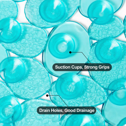 WELTRXE Pebbles Bath Mat Oval Non-Slip Bathtub Mat with Suction Cups, Drain Holes for Bathroom Showers, Tub, Machine Washable, BPA, Latex Free Safe Shower Mats, 27 x 14 Inch, Teal