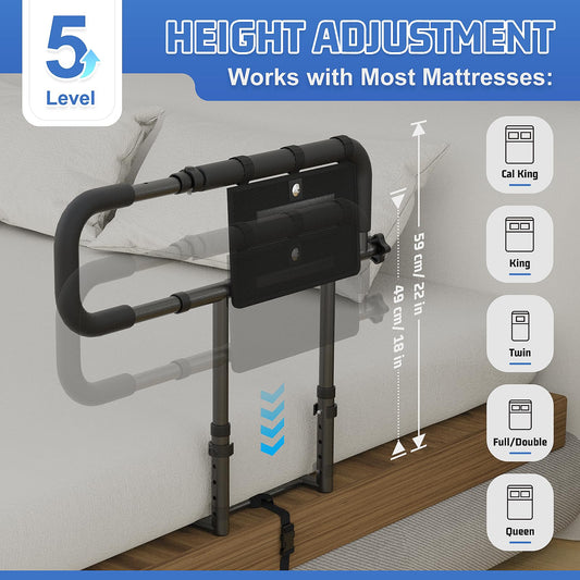 OPAFOBEF Adjustable Non-Slip Tool-Free Bed Assist Rail