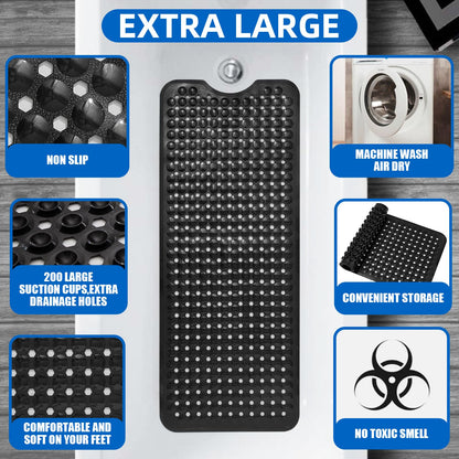 MOONFLY Non-Slip Suction Cup 40x16 Inches Bathtub Mat - Black