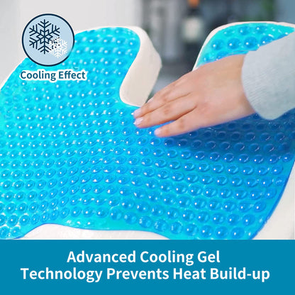 Cooling Gel Seat Cushion for Long Sitting - Memory Foam Chair Pillow for Sciatica Pain Relief - Orthopedic Gel & Memory Foam Coccyx Pad for Tailbone Pain - Office Chair Cushion for Back Pain