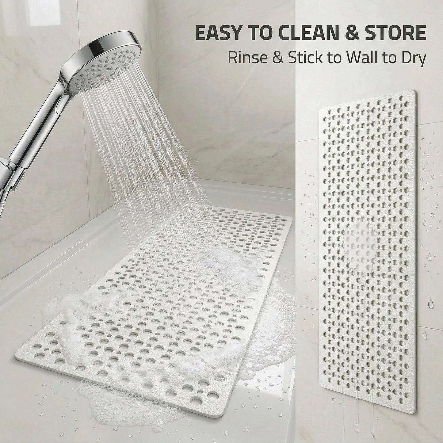 Nonslip Bath Tub Shower Mat with Suction Cups, Extra Long Bathtub Mat for Kids, Soft TPE Bath Mat, Bathtub Bathroom Mats, Machine Washable (White, 40 x 88cm)