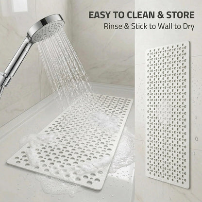 Nonslip Bath Tub Shower Mat with Suction Cups, Extra Long Bathtub Mat for Kids, Soft TPE Bath Mat, Bathtub Bathroom Mats, Machine Washable (White, 40 x 88cm)