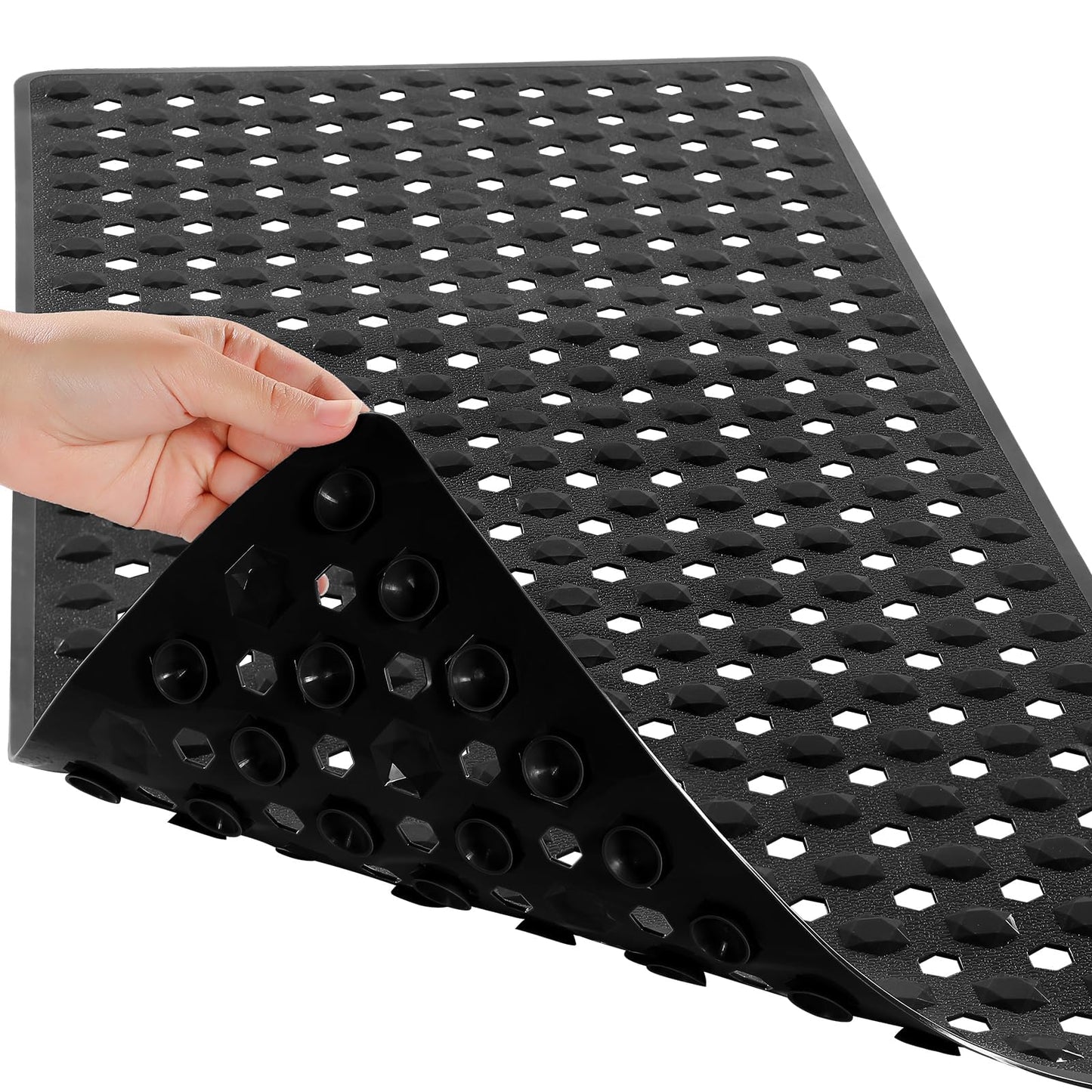 Bath Mat - Large Non Slip Bathtub & Shower Mat with Drain Hole and Suction Cups, Soft on Feet, Machine Washable, Easy Dry (Black, 88 * 40CM)