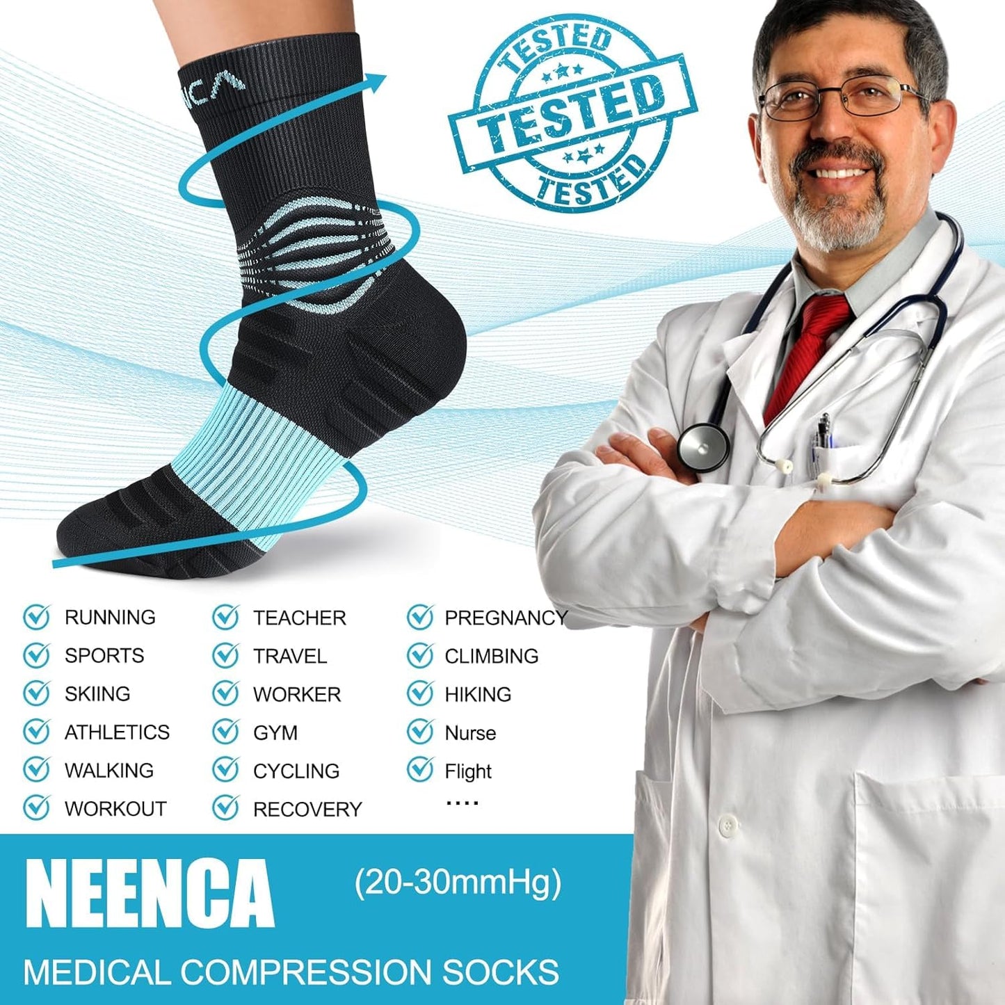 NEENCA Medical Compression Socks 20-30 mmHg Ankle Support - Unisex