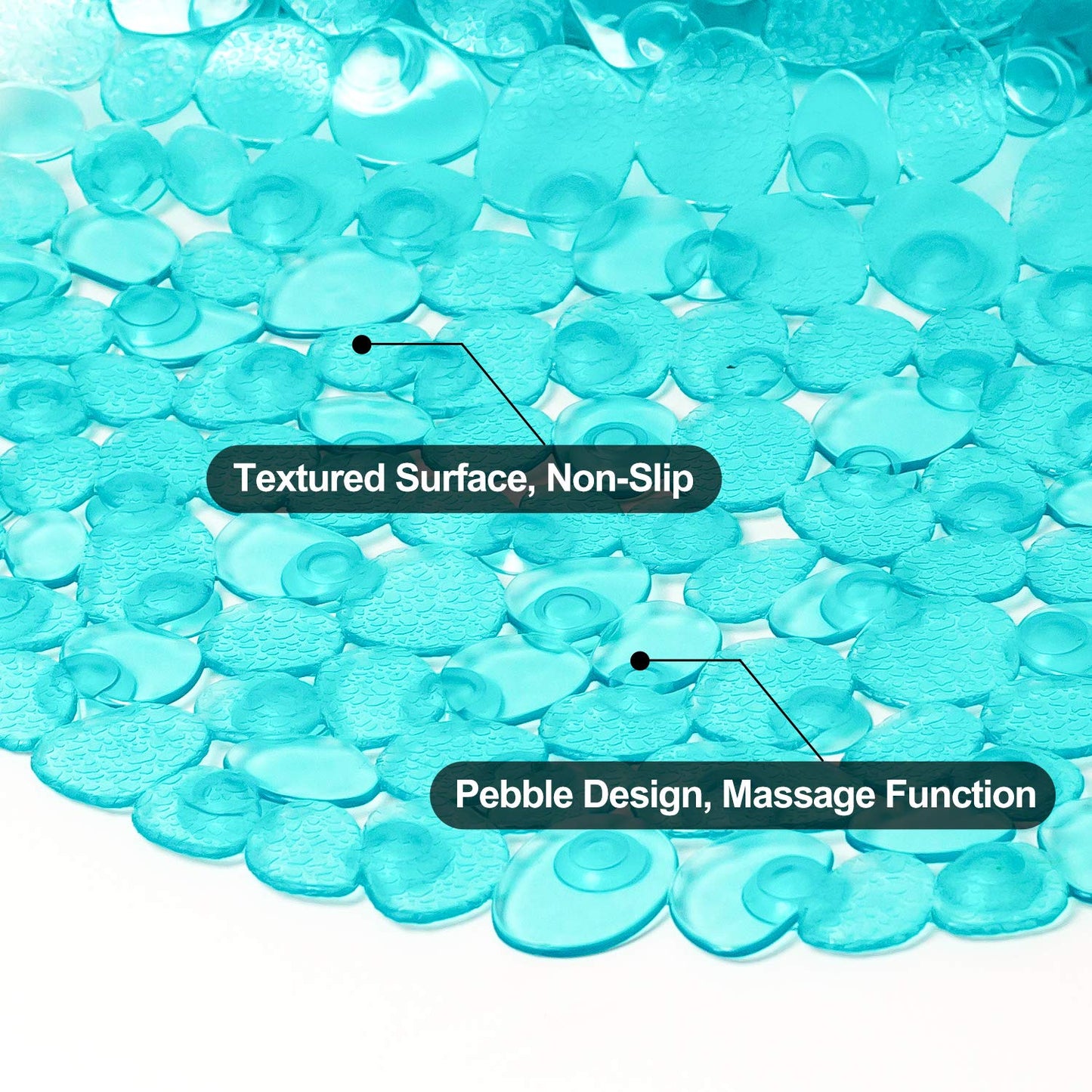 WELTRXE Pebbles Bath Mat Oval Non-Slip Bathtub Mat with Suction Cups, Drain Holes for Bathroom Showers, Tub, Machine Washable, BPA, Latex Free Safe Shower Mats, 27 x 14 Inch, Teal