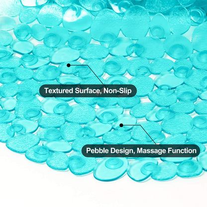 WELTRXE Pebbles Bath Mat Oval Non-Slip Bathtub Mat with Suction Cups, Drain Holes for Bathroom Showers, Tub, Machine Washable, BPA, Latex Free Safe Shower Mats, 27 x 14 Inch, Teal