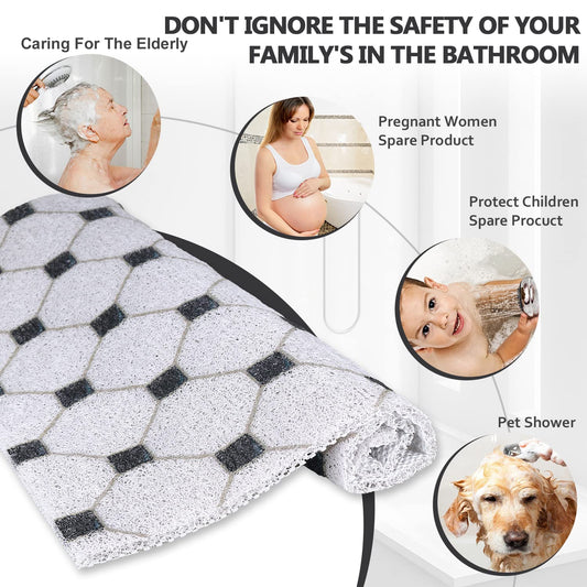Shower Mat Non Slip Anti-Mildew: 60x60 cm Square Shower Mats with Drain Holes - Soft PVC Loofah Bathtub Mat for Kids and Elderly - Quick Drying Bath Matt for Shower Stall