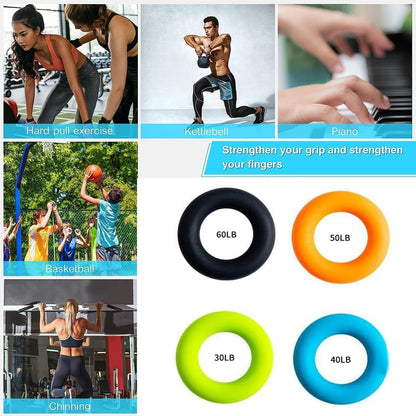 4PCS Hand Grip Strength Trainer Set - Silicone Rings for Forearm Workout, Rock Climbing, Athletes - 4 Resistance Levels for Stress Relief & Rehabilitation