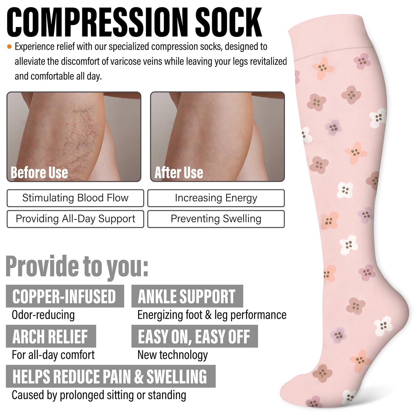 ZANZER Compression Socks 15-20 mmHg Graduated - Unisex - 6 Pairs