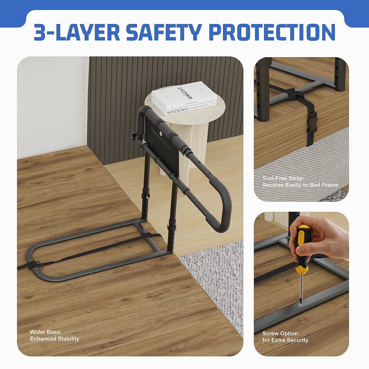 OPAFOBEF Adjustable Non-Slip Tool-Free Bed Assist Rail