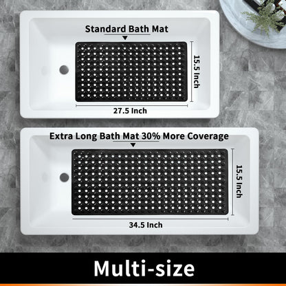Bath Mat - Large Non Slip Bathtub & Shower Mat with Drain Hole and Suction Cups, Soft on Feet, Machine Washable, Easy Dry (Black, 88 * 40CM)