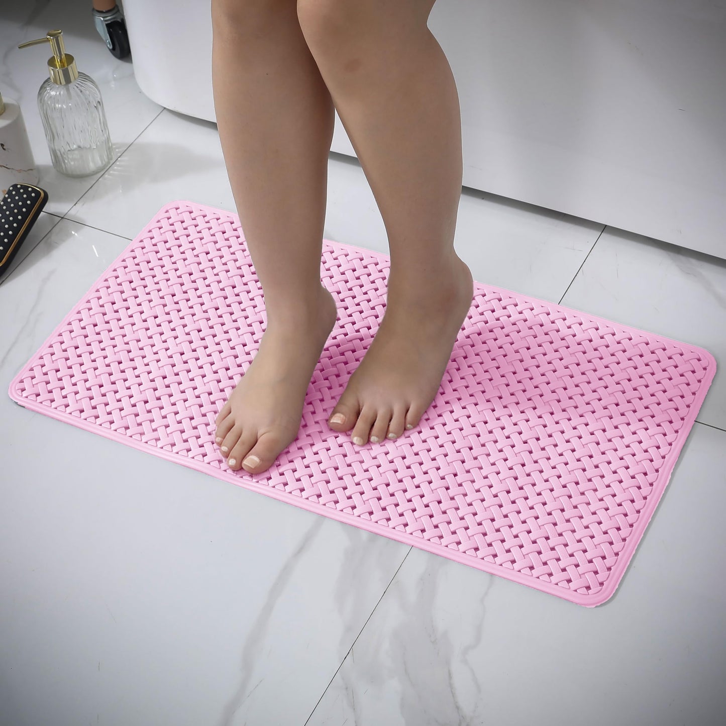 Bath Mat Non Slip Anti Mould - 36x70cm Bathtub Mat for Bathroom with Suction Cups and Drain Holes, Machine Washable Shower Mats for Inside Shower Ideal for Kids & Elderly (Pink)
