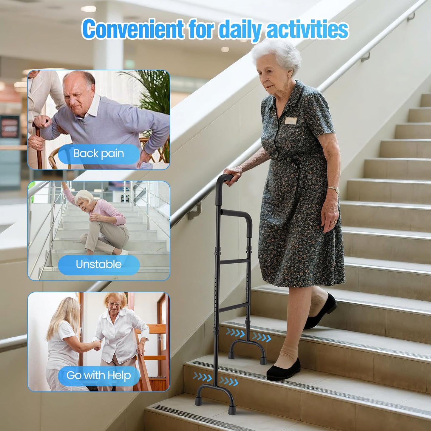 ZczCjWq 13-Level Adjustable Slip-Resistant Stair Climbing Cane