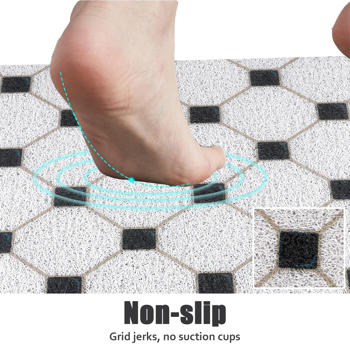 Shower Mat Non Slip Anti-Mildew: 60x60 cm Square Shower Mats with Drain Holes - Soft PVC Loofah Bathtub Mat for Kids and Elderly - Quick Drying Bath Matt for Shower Stall
