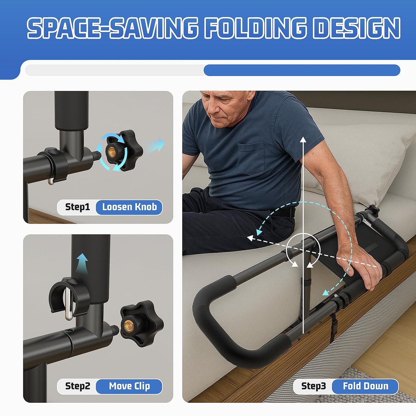 OPAFOBEF Adjustable Non-Slip Tool-Free Bed Assist Rail