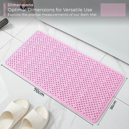 Bath Mat Non Slip Anti Mould - 36x70cm Bathtub Mat for Bathroom with Suction Cups and Drain Holes, Machine Washable Shower Mats for Inside Shower Ideal for Kids & Elderly (Pink)