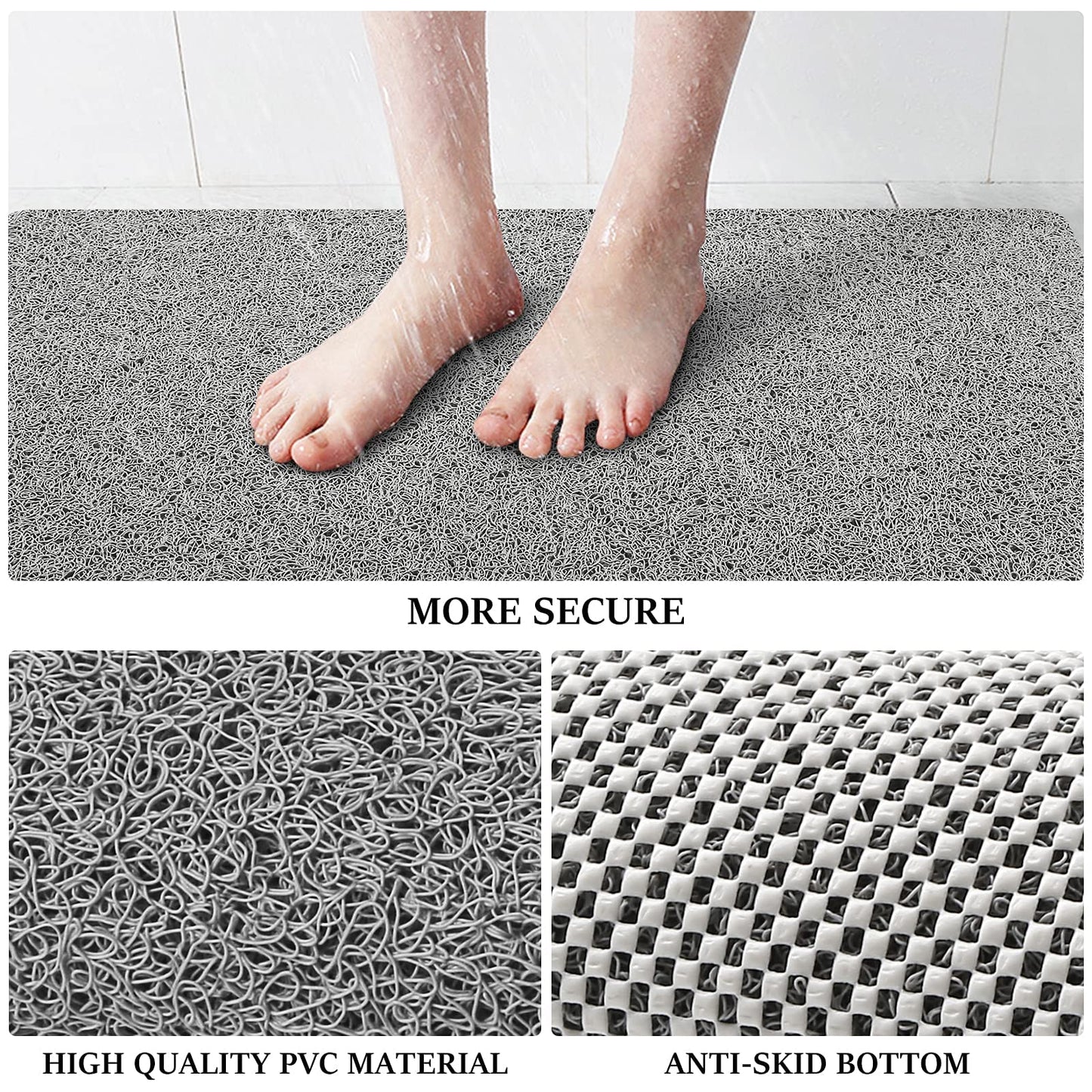 LuxStep PVC Loofah Quick-Dry 24x16inch Bath Mat - Grey