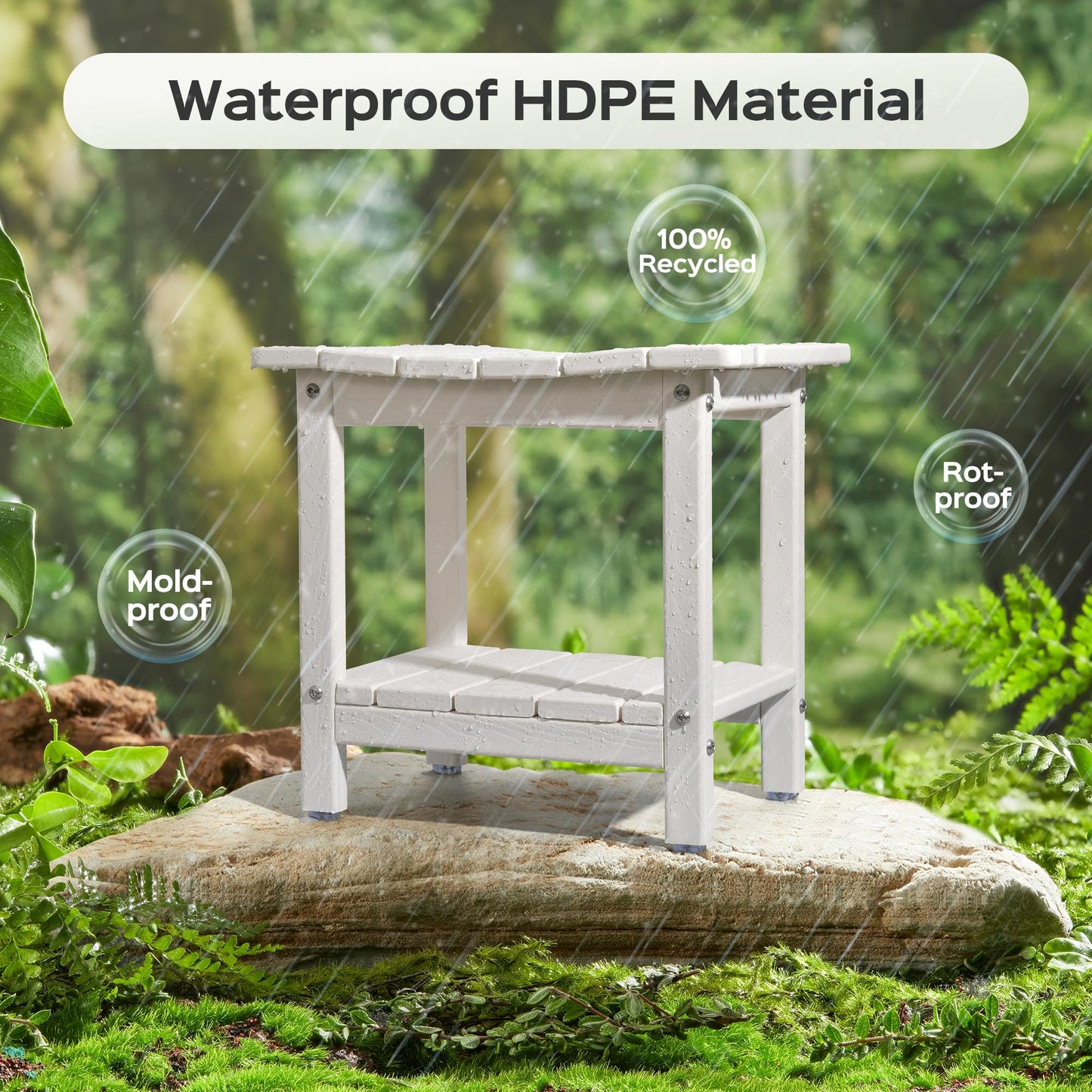 LyriFine HDPE Waterproof Adjustable Shower Stool - White